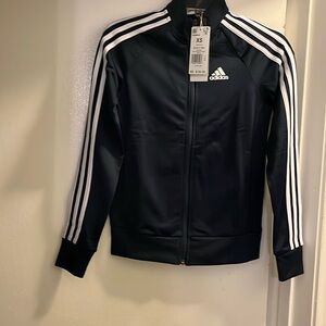 Adidas women’s navy with white stripes front zip jacket